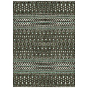 Homeroots 3' Brown Green And Olive Green Tribal Washable Area Rug For Indoor And Outdoor Spaces, Durable Design 3' X 5' Polyester 582548