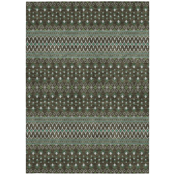 Homeroots 3' Brown Green And Olive Green Tribal Washable Area Rug For Indoor And Outdoor Spaces, Durable Design 3' X 5' Polyester 582548