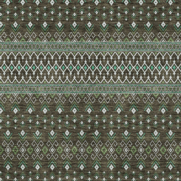 Homeroots 3' Brown Green And Olive Green Tribal Washable Area Rug For Indoor And Outdoor Spaces, Durable Design 5' X 8' Polyester 582549