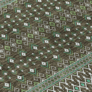 Homeroots 3' Brown Green And Olive Green Tribal Washable Area Rug For Indoor And Outdoor Spaces, Durable Design 5' X 8' Polyester 582549