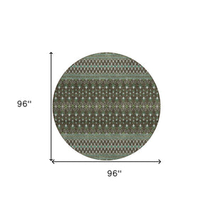 HomeRoots 5' Tribal Area Rug in Brown, Green, and Olive - Durable, Washable Design for Indoor & Outdoor Use 8' Round 582550