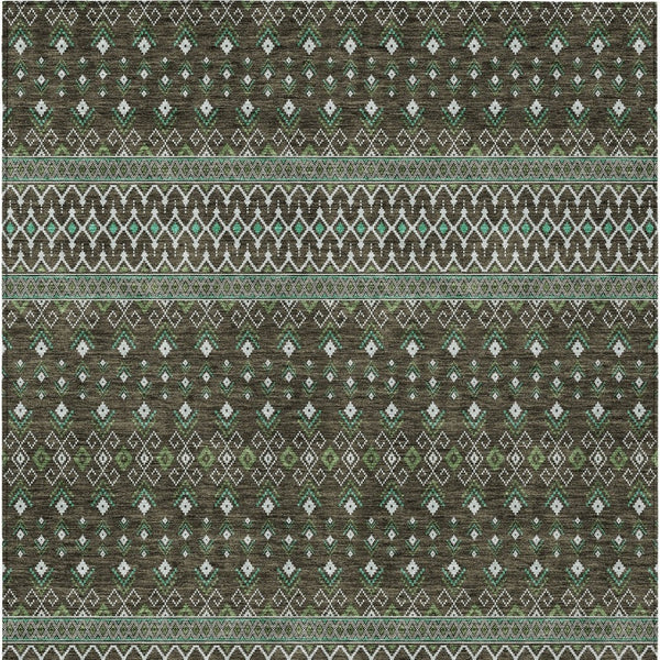 Homeroots 3' Brown Green And Olive Green Tribal Washable Area Rug For Indoor And Outdoor Spaces, Durable Design 8' X 10' Polyester 582551