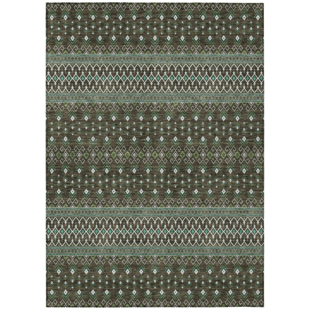 HomeRoots 9' Tribal Area Rug in Brown, Green, and Olive - Stylish, Washable & Durable for Indoor/Outdoor Use 9' X 12' 582552