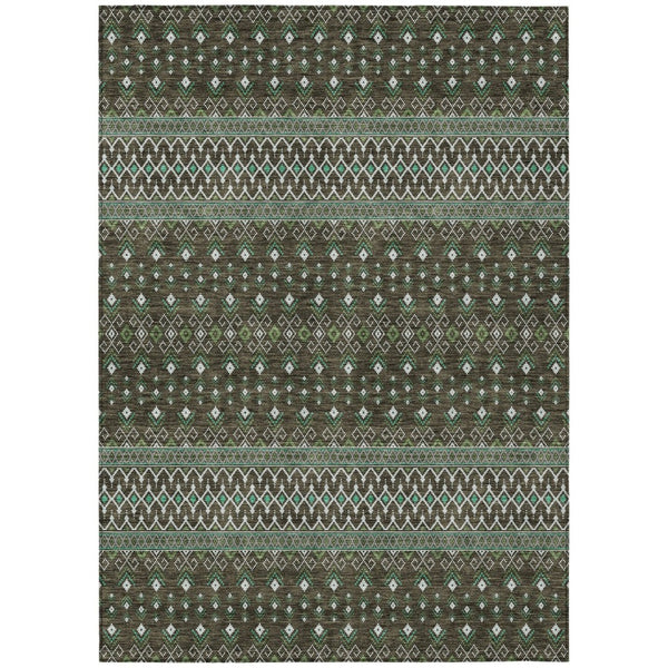 HomeRoots 9' Tribal Area Rug in Brown, Green, and Olive - Stylish, Washable & Durable for Indoor/Outdoor Use 9' X 12' 582552