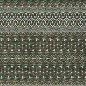 Homeroots 3' Brown Green And Olive Green Tribal Washable Area Rug For Indoor And Outdoor Spaces, Durable Design 9' X 12' Polyester 582552