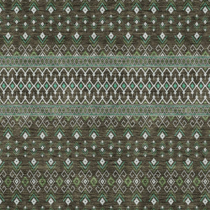 Homeroots 3' Brown Green And Olive Green Tribal Washable Area Rug For Indoor And Outdoor Spaces, Durable Design 10' X 14' Polyester 582553