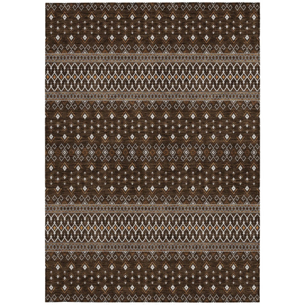 Homeroots 3' Brown Green And Olive Green Tribal Washable Area Rug For Indoor And Outdoor Spaces, Durable Design 3' X 5' Polyester 582554