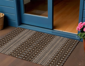 Homeroots 3' Brown Green And Olive Green Tribal Washable Area Rug For Indoor And Outdoor Spaces, Durable Design 3' X 5' Polyester 582554