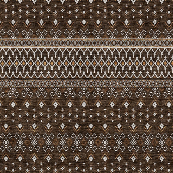 Homeroots 3' Brown Green And Olive Green Tribal Washable Area Rug For Indoor And Outdoor Spaces, Durable Design 3' X 5' Polyester 582554