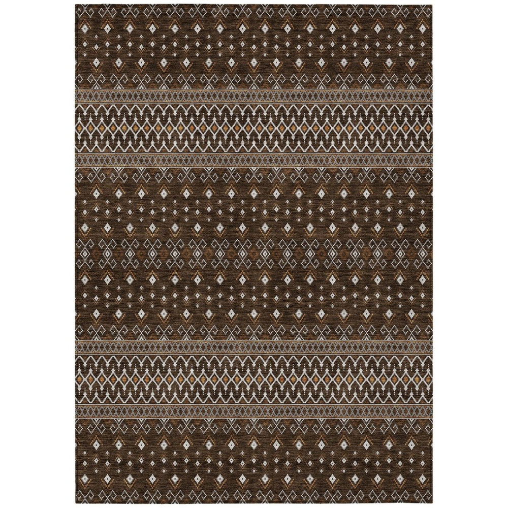HomeRoots 5' Stylish Chocolate Taupe and Copper Tribal Area Rug – Durable, Washable, Perfect for Indoor & Outdoor Spaces 5' X 8' 582555