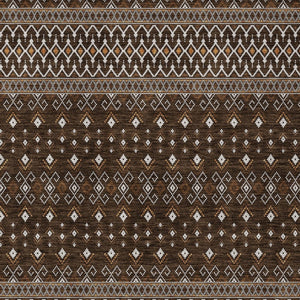 Homeroots 3' Brown Green And Olive Green Tribal Washable Area Rug For Indoor And Outdoor Spaces, Durable Design 5' X 8' Polyester 582555