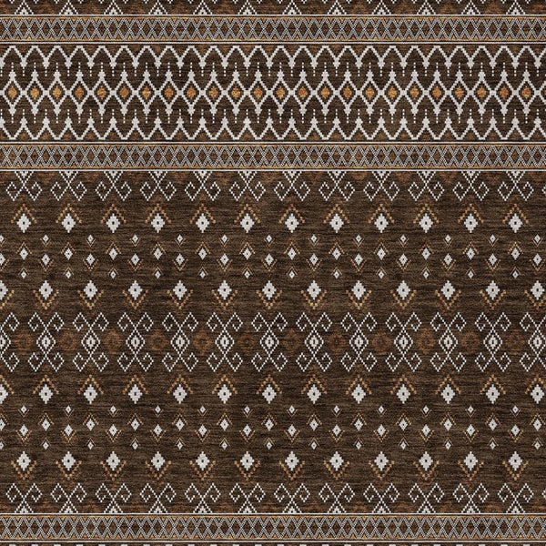 Homeroots 3' Brown Green And Olive Green Tribal Washable Area Rug For Indoor And Outdoor Spaces, Durable Design 5' X 8' Polyester 582555