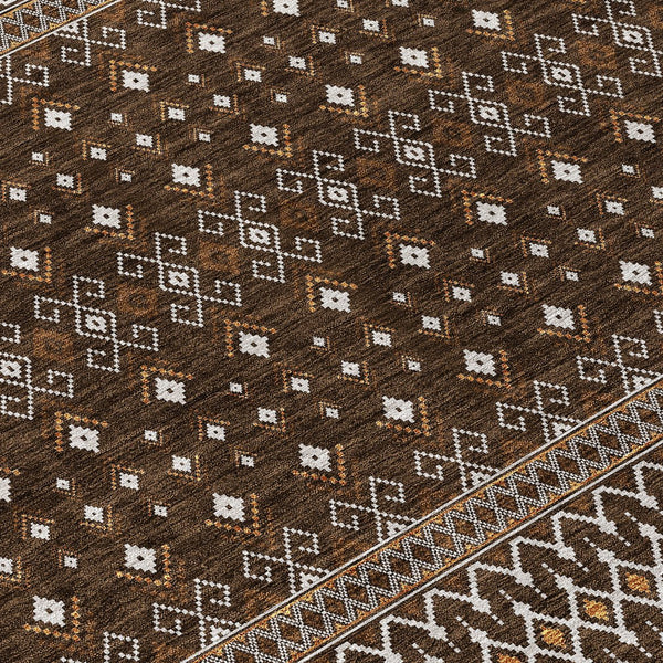 Homeroots 3' Brown Green And Olive Green Tribal Washable Area Rug For Indoor And Outdoor Spaces, Durable Design 5' X 8' Polyester 582555