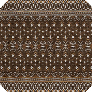 Homeroots 3' Brown Green And Olive Green Tribal Washable Area Rug For Indoor And Outdoor Spaces, Durable Design 8' Round Polyester 582556