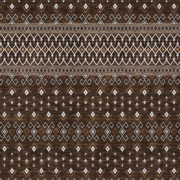 Homeroots 3' Brown Green And Olive Green Tribal Washable Area Rug For Indoor And Outdoor Spaces, Durable Design 8' X 10' Polyester 582557