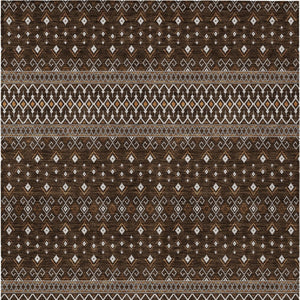 Homeroots 3' Brown Green And Olive Green Tribal Washable Area Rug For Indoor And Outdoor Spaces, Durable Design 9' X 12' Polyester 582558