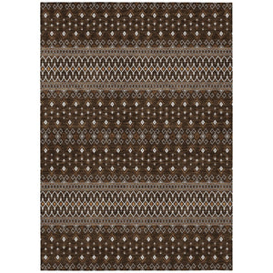 HomeRoots 9' Tribal Area Rug in Chocolate Taupe and Copper – Durable, Washable for Indoor & Outdoor Use 9' X 12' 582558