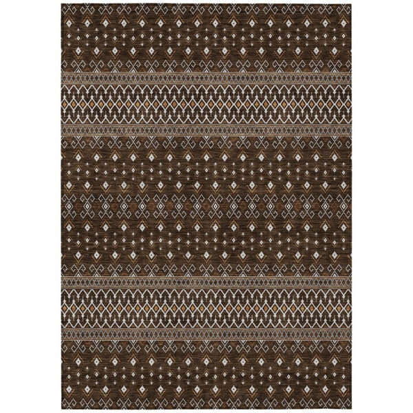 HomeRoots 9' Tribal Area Rug in Chocolate Taupe and Copper – Durable, Washable for Indoor & Outdoor Use 9' X 12' 582558
