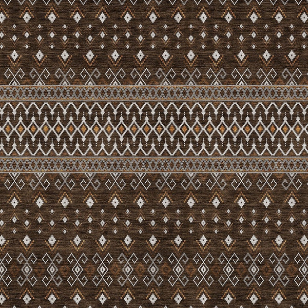 Homeroots 3' Brown Green And Olive Green Tribal Washable Area Rug For Indoor And Outdoor Spaces, Durable Design 9' X 12' Polyester 582558
