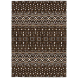 Homeroots 3' Brown Green And Olive Green Tribal Washable Area Rug For Indoor And Outdoor Spaces, Durable Design 10' X 14' Polyester 582559
