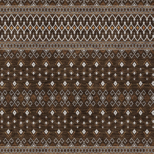 Homeroots 3' Brown Green And Olive Green Tribal Washable Area Rug For Indoor And Outdoor Spaces, Durable Design 10' X 14' Polyester 582559