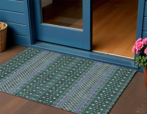 Homeroots 3' Brown Green And Olive Green Tribal Washable Area Rug For Indoor And Outdoor Spaces, Durable Design 3' X 5' Polyester 582560