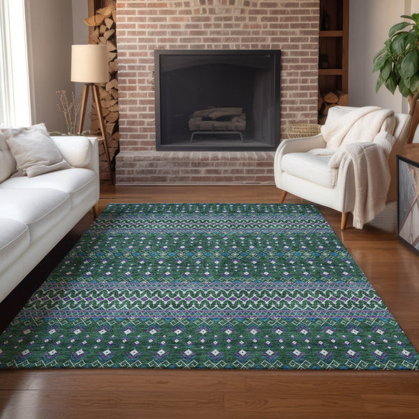 Homeroots 3' Brown Green And Olive Green Tribal Washable Area Rug For Indoor And Outdoor Spaces, Durable Design 3' X 5' Polyester 582560
