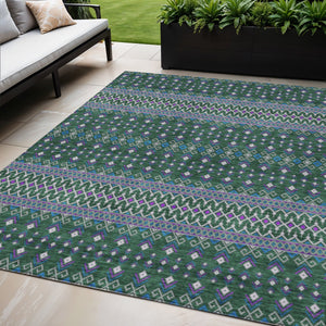 Homeroots 3' Brown Green And Olive Green Tribal Washable Area Rug For Indoor And Outdoor Spaces, Durable Design 5' X 8' Polyester 582561