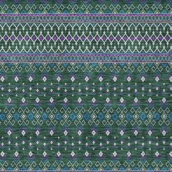 Homeroots 3' Brown Green And Olive Green Tribal Washable Area Rug For Indoor And Outdoor Spaces, Durable Design 5' X 8' Polyester 582561