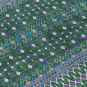 Homeroots 3' Brown Green And Olive Green Tribal Washable Area Rug For Indoor And Outdoor Spaces, Durable Design 5' X 8' Polyester 582561