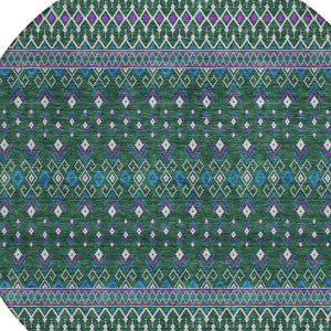 Homeroots 3' Brown Green And Olive Green Tribal Washable Area Rug For Indoor And Outdoor Spaces, Durable Design 8' Round Polyester 582562