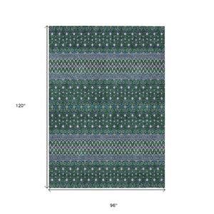 Homeroots 3' Brown Green And Olive Green Tribal Washable Area Rug For Indoor And Outdoor Spaces, Durable Design 8' X 10' Polyester 582563
