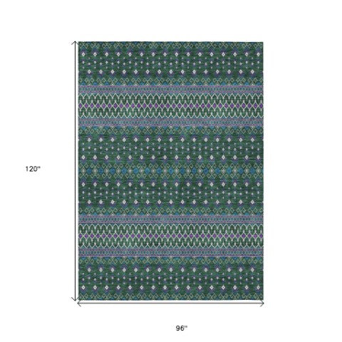 Homeroots 3' Brown Green And Olive Green Tribal Washable Area Rug For Indoor And Outdoor Spaces, Durable Design 8' X 10' Polyester 582563
