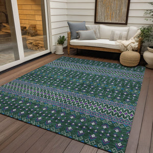 Homeroots 3' Brown Green And Olive Green Tribal Washable Area Rug For Indoor And Outdoor Spaces, Durable Design 8' X 10' Polyester 582563