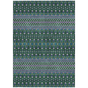 Homeroots 3' Brown Green And Olive Green Tribal Washable Area Rug For Indoor And Outdoor Spaces, Durable Design 8' X 10' Polyester 582563