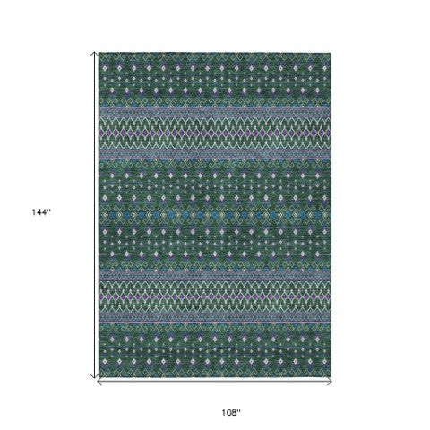 Homeroots 3' Brown Green And Olive Green Tribal Washable Area Rug For Indoor And Outdoor Spaces, Durable Design 9' X 12' Polyester 582564