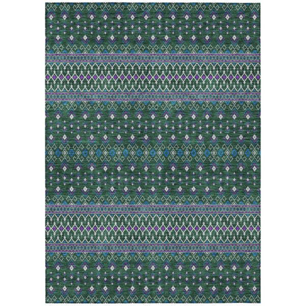 HomeRoots 9' Bold Tribal-Inspired Washable Area Rug in Vibrant Green, Blue & Purple for Indoor/Outdoor Use 9' X 12' 582564