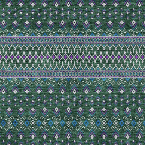 Homeroots 3' Brown Green And Olive Green Tribal Washable Area Rug For Indoor And Outdoor Spaces, Durable Design 9' X 12' Polyester 582564