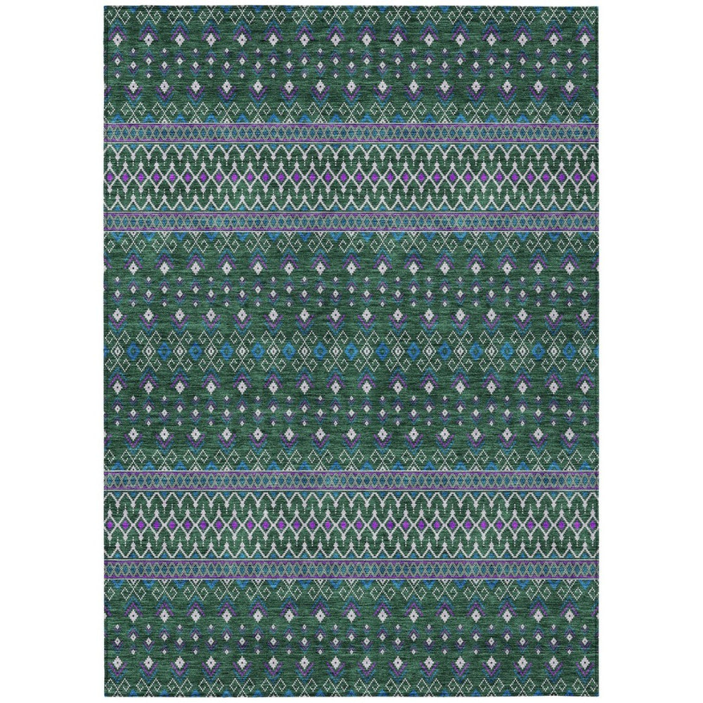 HomeRoots 5' Tribal-Inspired Washable Area Rug in Vibrant Green, Blue & Purple - Ideal for Indoor/Outdoor Use 10' X 14' 582565