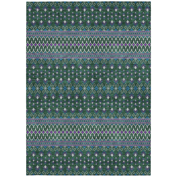 Homeroots 3' Brown Green And Olive Green Tribal Washable Area Rug For Indoor And Outdoor Spaces, Durable Design 10' X 14' Polyester 582565