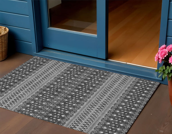 Homeroots 3' Brown Green And Olive Green Tribal Washable Area Rug For Indoor And Outdoor Spaces, Durable Design 3' X 5' Polyester 582566