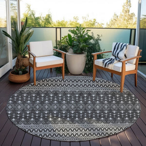 Homeroots 3' Brown Green And Olive Green Tribal Washable Area Rug For Indoor And Outdoor Spaces, Durable Design 8' Round Polyester 582568