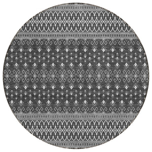 HomeRoots 5' Stylish Gray Silver Charcoal Tribal Area Rug - Durable, Washable & Perfect for Indoor/Outdoor Use 8' Round 582568