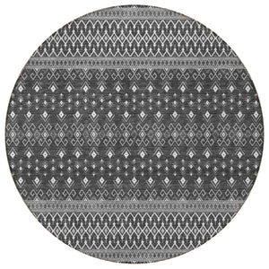 Homeroots 3' Brown Green And Olive Green Tribal Washable Area Rug For Indoor And Outdoor Spaces, Durable Design 8' Round Polyester 582568