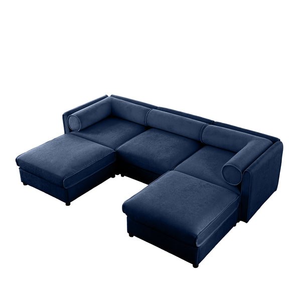 English Elm Elegant Blue Chenille Sofa With Hidden Storage, Ergonomic Design & Modular U-Shaped Comfort For Modern Homes W714S01051