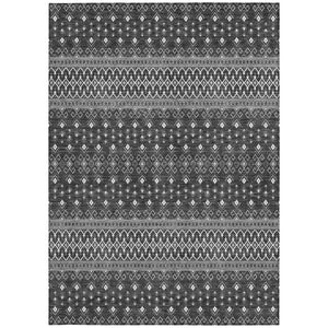 Homeroots 3' Brown Green And Olive Green Tribal Washable Area Rug For Indoor And Outdoor Spaces, Durable Design 10' X 14' Polyester 582571