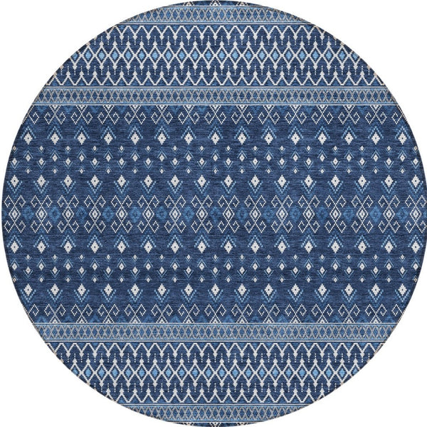 Homeroots 3' Brown Green And Olive Green Tribal Washable Area Rug For Indoor And Outdoor Spaces, Durable Design 8' Round Polyester 582574