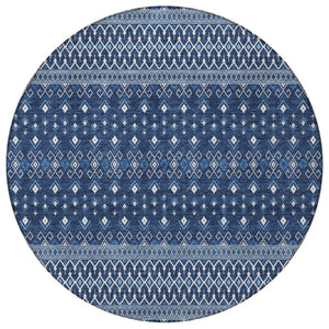 Homeroots 3' Brown Green And Olive Green Tribal Washable Area Rug For Indoor And Outdoor Spaces, Durable Design 8' Round Polyester 582574