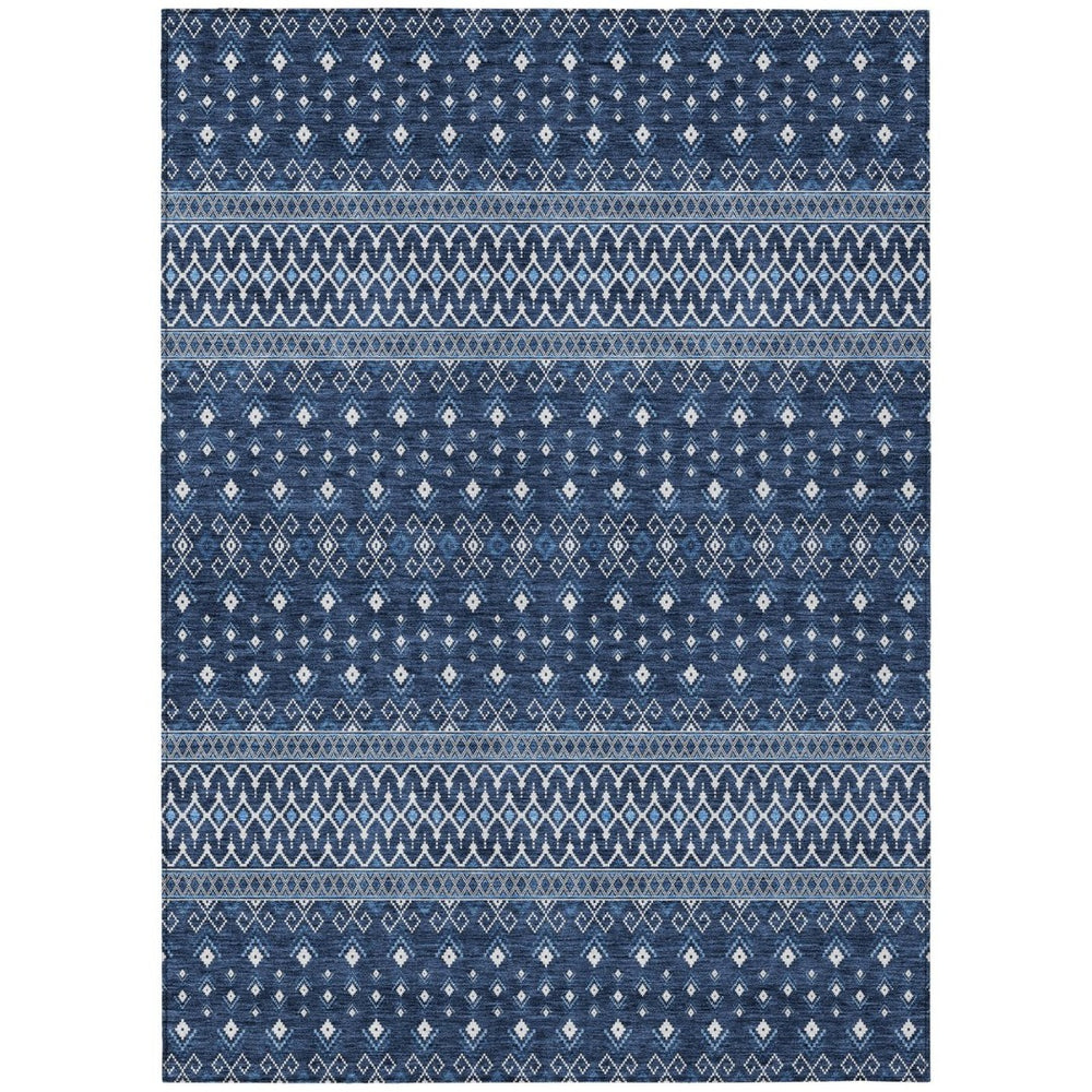 HomeRoots 5' Navy Blue and Denim Tribal Indoor Outdoor Area Rug - Stylish, Durable, Washable for All Spaces 8' X 10' 582575