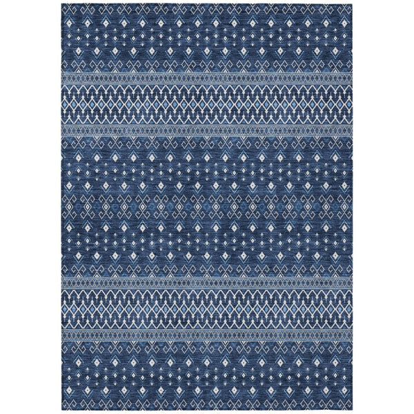 HomeRoots 9' Stylish Tribal Area Rug in Navy and Denim Blues - Durable, Washable Indoor/Outdoor Accent Piece 9' X 12' 582576